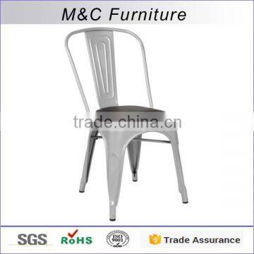 Modern Silver Powder Coated Metal Dining Chair Without Armrest