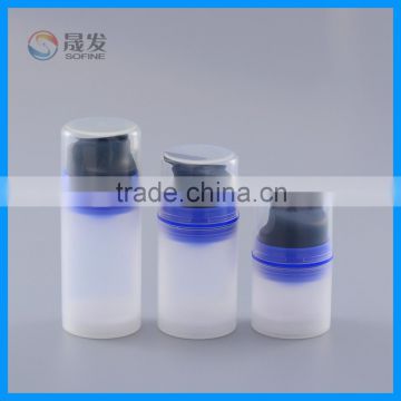 Plastic cosmetic airless bottle with clear cap