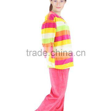 Kevince Women Velour Pyjamas Set Pajama Green Orange Pink Big Stripes 1000pcs up OEM Factory Directly photo-2