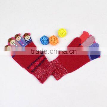 Funny face finger gloves/finger puppet glove/red knitted glove lovely calf