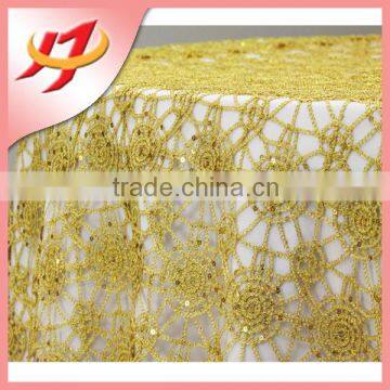 cheap round or square wedding embroidered gold sequin glitter table overlays