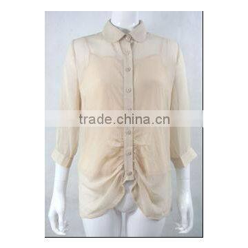 Pretty Steps 2014 Lady New Design Nude Chiffon Blouse