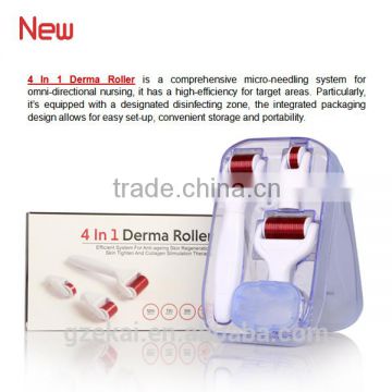 Top selling DRS 4 in 1 derma roller 300+720+1200 pins roller head microneedle mezo roller Guangzhou beauty skin products