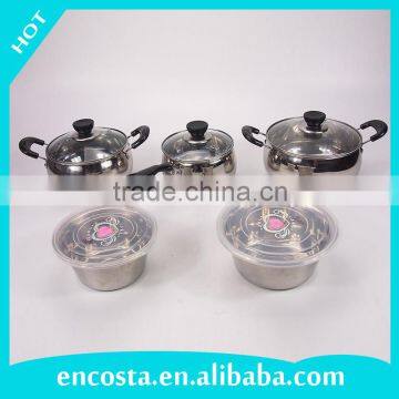 High Quality 10Pcs Stainless Steel Cookware Set With Bowls And Glass Lid