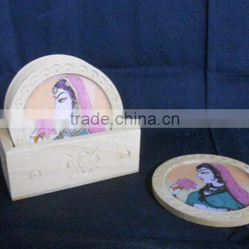 Rich Art And Craft Wooden Handicraft Gem Stonne Painting Print Tea Coaster photo-2