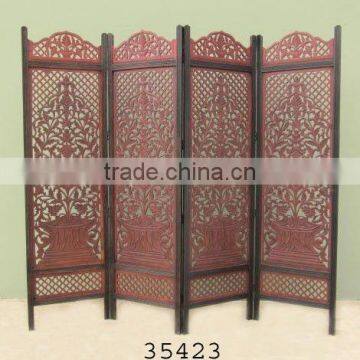 Sheesham Carved Wooden Screen Room Divider Antique Finish