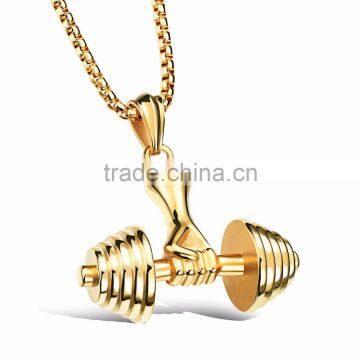Fashion Men's Silver Black Gold Stainless Steel Dumbbel Pendant Necklace photo-3