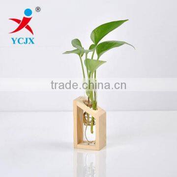 New House Decoration Glass Tube Vase with Wood Base