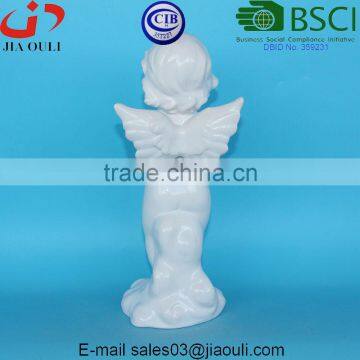 White Glazed Ceramic Standing Angel for Christmas Decor and Home Decor