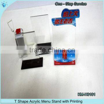 Customize T shape acrylic pos display menu holder