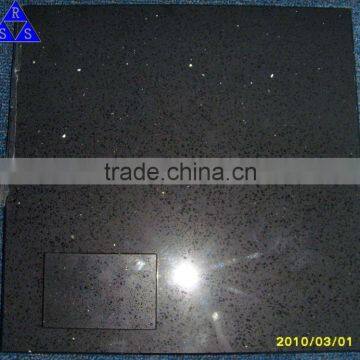 artifical polished sparkling black quartz slab