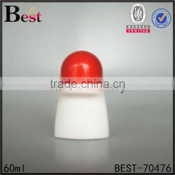 60ml high quality personal care plastic white PP roll on deodorant with red cap china suppliers