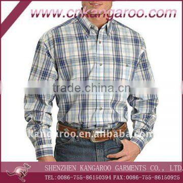 Men's cotton woven blue white plaid shirts