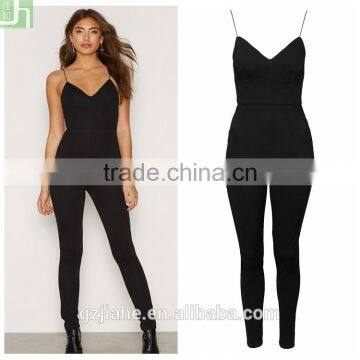 Black structured spaghetti strap form-fitting summer jumpsuit