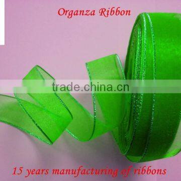 Organza Ribbon with Silver Yarn for Decoration