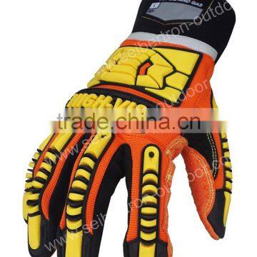 HIGH-VIS CE EN388 4232mechanic impact resistant work ,Oilfield & Gas Drilling Safety Gloves, PVC Dots, Earthquake Rescue Gloves