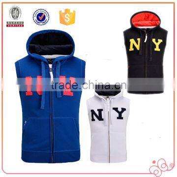 New Design Hot Selling NY Young Men Hiphop Style 100% Cotton Fleece Sleeveless Hoody Vest With High Quality