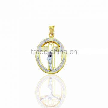 Two Tone Plated religious cross pendant with CZ