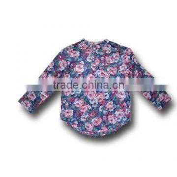 poplin floral long sleeve round collar shirts for girls