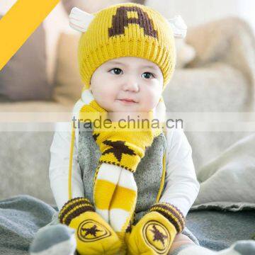TC17007 New arrival cute baby winter hat scarf gloves sets high quality knitted scarf beanie gloves set wholesale