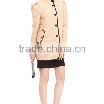 Ladies Quilted Stand Collar With Leather Trim Jacket photo-2