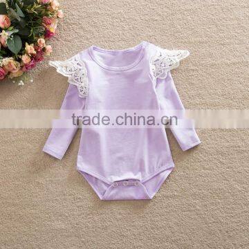 Boutique Baby Soft Clothes Infant Plain Lavender Bodysuit Baby Girls Lace Ruffle Birthday Gift Romper