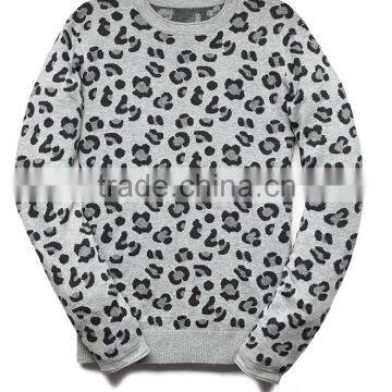 Rib-knit Hem Crew Neck Long Sleeve Leopard Pullover Sweater Knitting Pattern photo-4