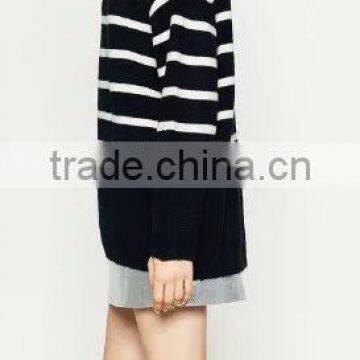 EY0870S New Design High Quality Navy Blue With White Silk Stripe Women Casual Pullover Knitted Sweater photo-2
