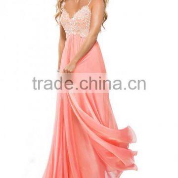 2016 Low Back Straps A Line Chiffon Prom Dress With Lace Bodice photo-4