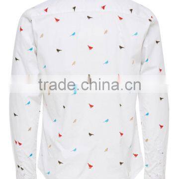 Men's Long Sleeve Birds Pattern Cotton Shirt photo-4