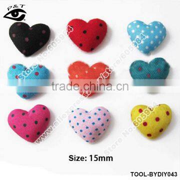 15MM Flatback fabric button heart shaped button for clothing hair accessories craft bags shoes