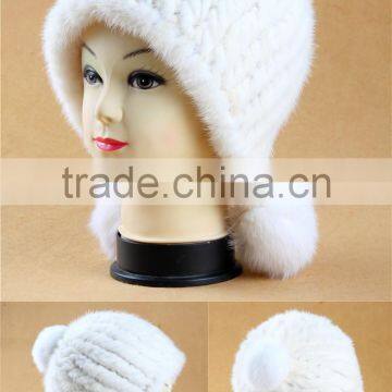 YRFUR YR056 White Color Mink Fur Hat/Knit Pattern Hat/Made in China