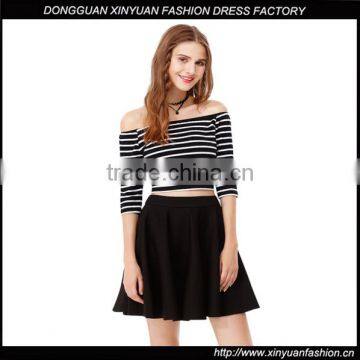 Latest Women Off Shoulder Striped Half Sleeve Short Casual Dress Designs For Ladies