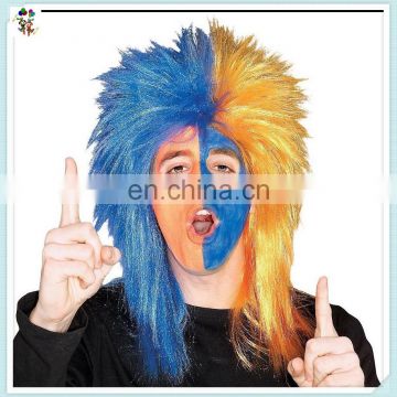 Sports Fan Blue and Yellow Punk Rock Party Synthetic Man Wigs HPC-0087