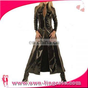Sexy Black Leather coat erotic lingerie Wet Look PVC Gothic Coat Dominatrix Fetish vinyl lingerie