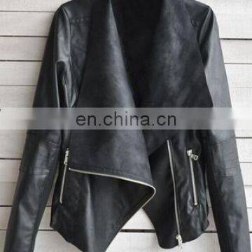 2015 Elegant black women pu leather jacket