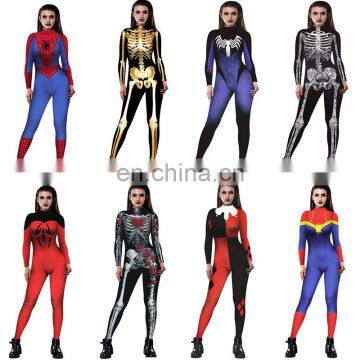 Spiderman Costume 3D Print Red Blue Spider-Man Bodysuit for Halloween Cosplay Costume Sexy Tight Rompers Womens Jumpsuit