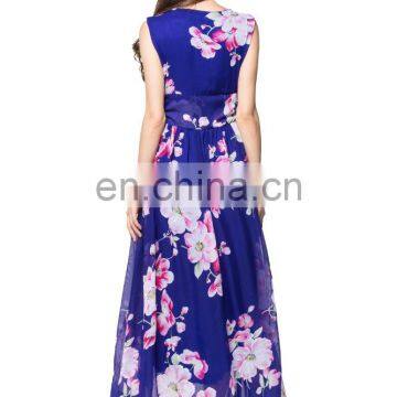 3084# Long Floral Flowers Printed Bohemian Fashion Dress Plus Size Boho Beach Silk Chiffon Maxi Dresses photo-5