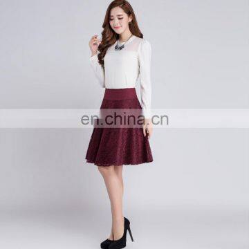 T-SK520 China Clothes Marron Lace Midi Elegant Womens A Line Skirt photo-4