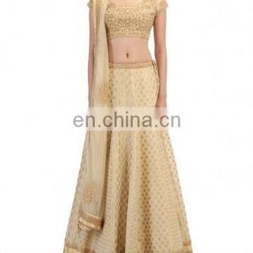 Cream and Golden Embroidered Lengha