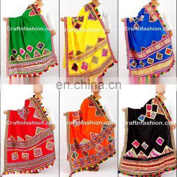 Kutchi Embroidered Designer Dupatta- Designer Embroidered lace work Dupatta - Banjara Women'S Cotton Stoles & Dupattas