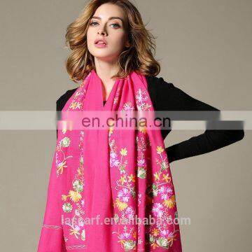 Embroidered Wool Scarf for Women Mei Red