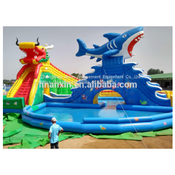 Commercial multiplay activity centre,Dragon And Shark Theme Land Inflatable Water Park For Sale