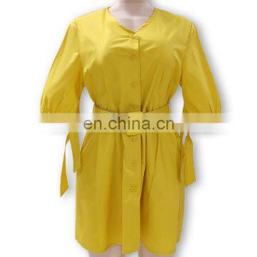 LAITE D2150 Autumn Women Causal Dresses Ladies Solid Color Short Sleeve Casual Dress With Belt photo-2