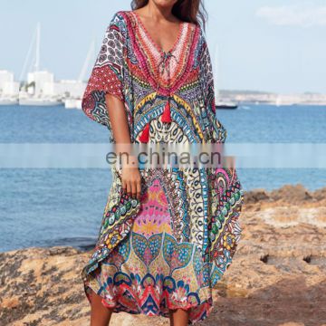 Plus size Print Beach Dress Robe de Plage Swimsuit Cover up Pareos de Playa Mujer Bathing suit Cover ups Sarong Tunic for Beach