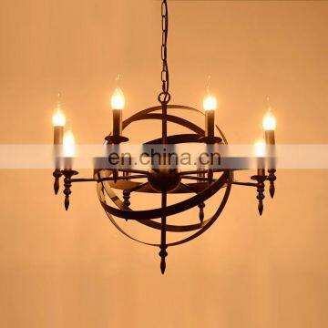 Loft Pendant Lamp Retro American Industrial Black Iron Round Chandelier Light For Living Room, Dining Room Light Bar Lamp