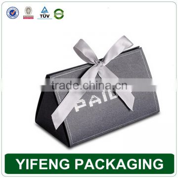 custom black Cardboard triangle folding gift box with ribbon