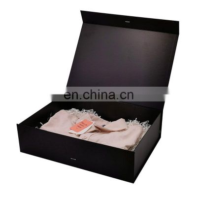 Custom luxury cardboard paper garment clothing apparel gift black magnetic packaging box for dress