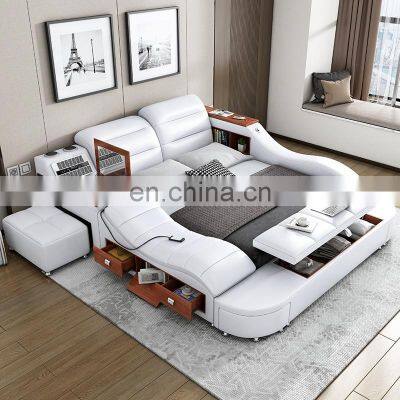 Modern Luxury Smart Bed room Furniture Leather Bed with Speaker USB Charger Massage Sofa Beds