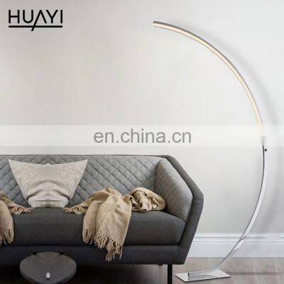 HUAYI High Quality Minimalist Style Modern Curved Arc 24w Living Room Night Corner Standing LED Floor Lamps